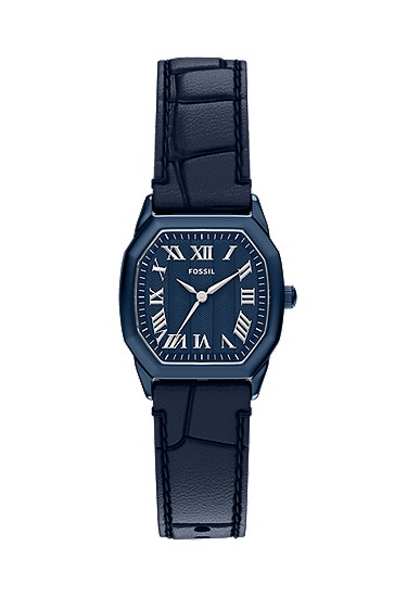 Harlow 27mm Three-Hand Navy Leather Watch