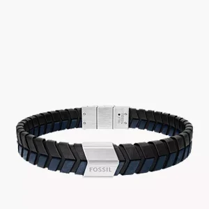 Woven Blue and Black Leather Bracelet
