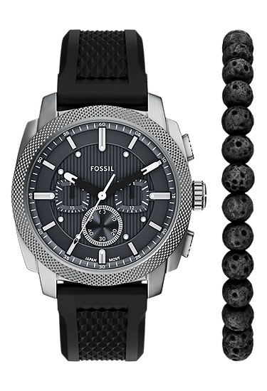 Machine 44mm Chronograph Black Silicone Watch and Bracelet Set