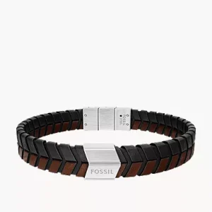Woven Black and Brown Leather Bracelet