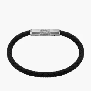 Machine Knurled Texture Black Silicone Station Bracelet