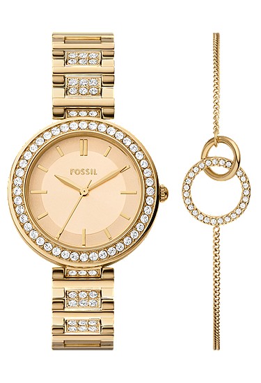 Karli 32mm Three-Hand Gold-Tone Watch and Bracelet Set