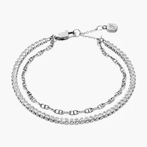Heritage D-Link Glitz Silver-Tone Brass Chain Tennis Bracelet