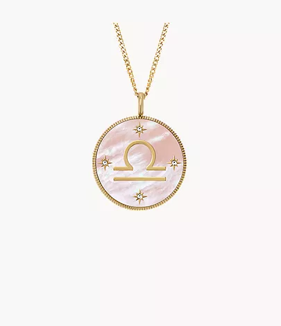 Libra Sutton Zodiac Gold-Tone Stainless Steel Pink Mother-of-Pearl Pendant Necklace