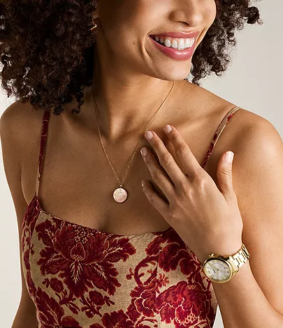 Libra Sutton Zodiac Gold-Tone Stainless Steel Pink Mother-of-Pearl Pendant Necklace - Image 2
