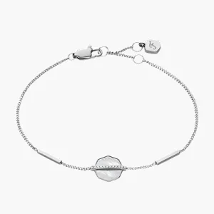 Merrit Timeless Mother Of Pearl Silver-Tone Stainless Steel Station Bracelet