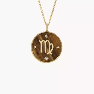 Virgo Sutton Zodiac Gold-Tone Stainless Steel Tiger-s Eye Pendant Necklace