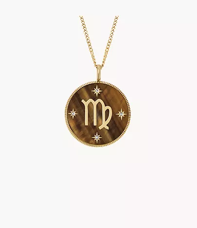 Virgo Sutton Zodiac Gold-Tone Stainless Steel Tiger-s Eye Pendant Necklace