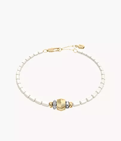 Harlow Rondelles White Acrylic Pearl Stainless Steel Station Bracelet