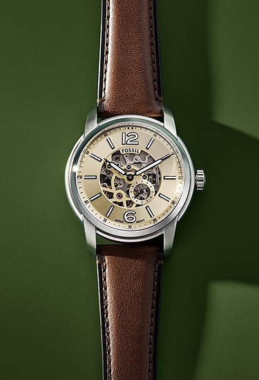 Fossil Heritage 43mm Automatic Brown Leather Watch - Image 6