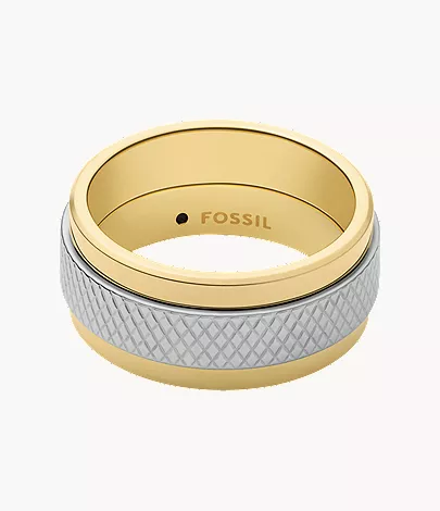 Machine Knurled Texture Two-Tone Stainless Steel Knurled Band Ring - Image 3