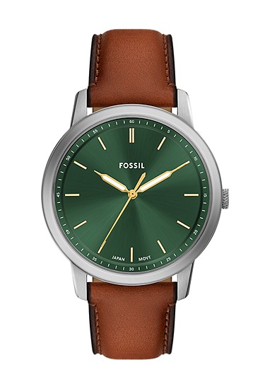 Minimalist 44mm Three-Hand Brown Leather Watch