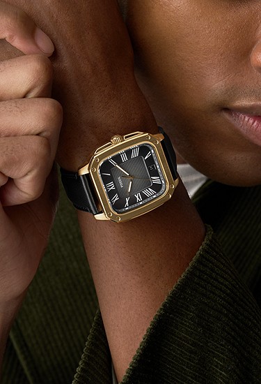 Crosby 42mm Three-Hand Black Leather Watch - Image 2