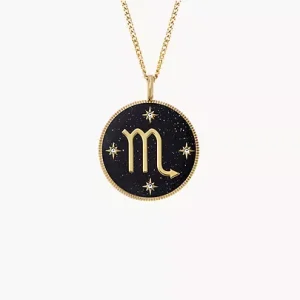 Scorpio Sutton Zodiac Gold-Tone Stainless Steel Black Sandstone Pendant Necklace