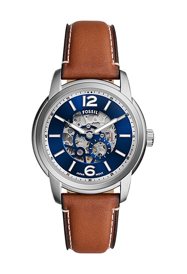 Fossil Heritage 43mm Automatic Brown Leather Watch