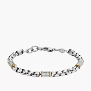 Machine Knurled Texture Two-Tone Stainless Steel Chain Bracelet