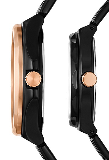 His and Her Multifunction Black Stainless Steel Watch Set - Image 3