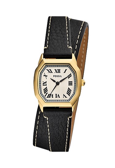 Harlow 27mm Three-Hand Black Leather Watch