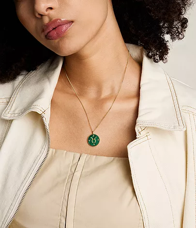 Taurus Sutton Zodiac Gold-Tone Stainless Steel Green Malachite Pendant Necklace - Image 2