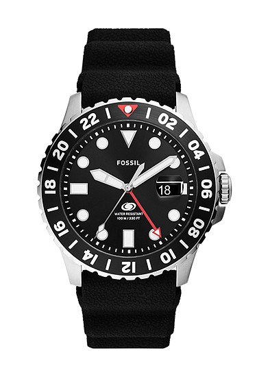 Fossil Blue GMT 46mm Black Silicone Watch