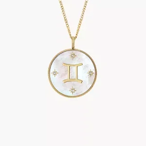 Gemini Sutton Zodiac Gold-Tone Stainless Steel White Mother-of-Pearl Pendant Necklace