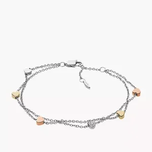 Sutton Heart Tri-Tone Steel Double-Chain Bracelet