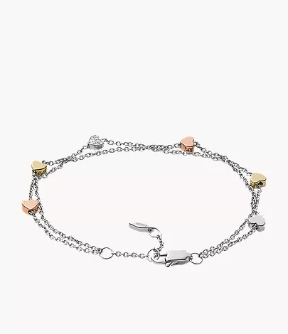 Sutton Heart Tri-Tone Steel Double-Chain Bracelet - Image 2