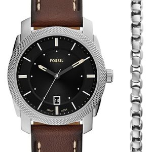 Machine 42mm Three-Hand Date Brown Leather Watch and Bracelet Set