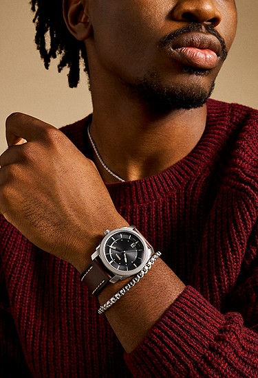 Machine 42mm Three-Hand Date Brown Leather Watch and Bracelet Set - Image 2