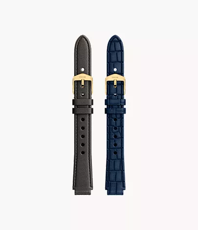14mm Black and Blue Leather Raquel Strap Set