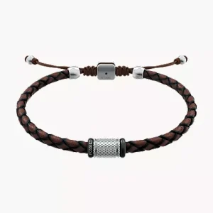 Machine Rondelles Brown Leather Station Bracelet