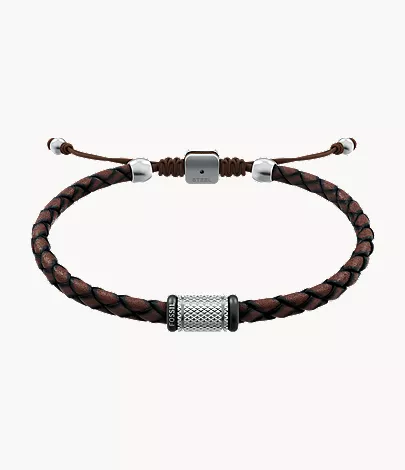Machine Rondelles Brown Leather Station Bracelet