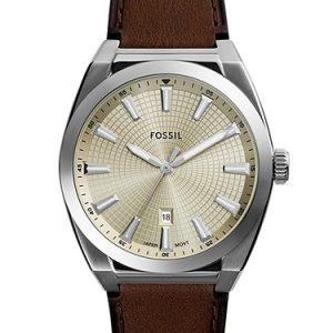 Everett 42mm Three-Hand Date Brown Leather Watch