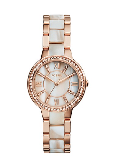 Virginia 30mm Three-Hand Rose Gold-Tone and Horn Acetate Stainless Steel Watch