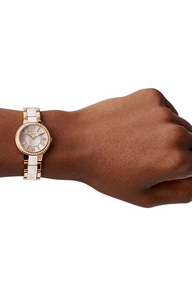 Virginia 30mm Three-Hand Rose Gold-Tone and Horn Acetate Stainless Steel Watch - Image 2