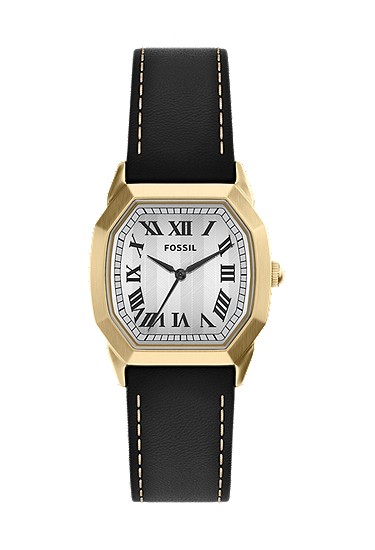 Harlow 33mm Three-Hand Black Leather Watch