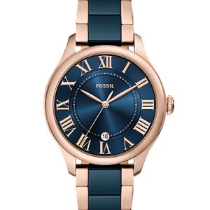 Gilmore 38mm Three-Hand Date Rose Gold-Tone and Navy Ceramic Watch