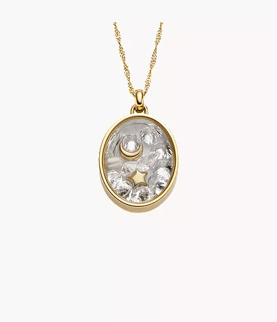Sutton Shaky Glitz Gold-Tone Stainless Steel Moon and Star Pendant Necklace