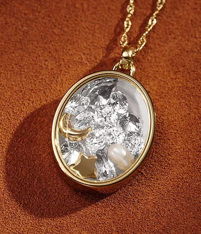 Sutton Shaky Glitz Gold-Tone Stainless Steel Moon and Star Pendant Necklace - Image 7