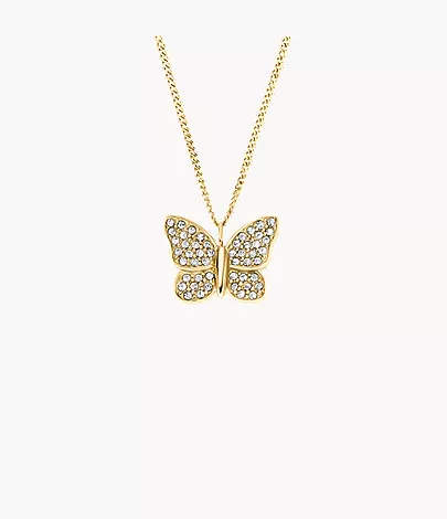 Sutton Pav?? Butterfly Gold-Tone Stainless Steel Pendant Necklace
