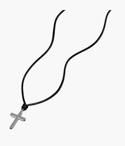 Machine Black Leather Cross Pendant Necklace - Image 3