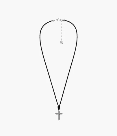 Machine Black Leather Cross Pendant Necklace - Image 4