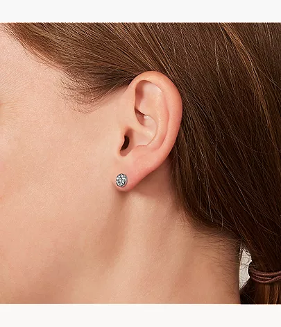 Ellis Iconic Glitz Silver-Tone Stainless Steel Stud Earrings - Image 3
