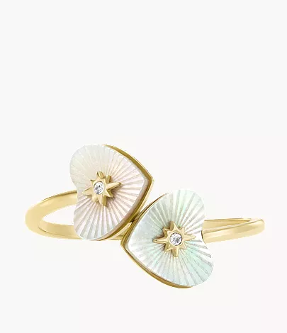 Sutton Radiant Love Gold-Tone Stainless Steel Mother-of-Pearl Heart Toi Et Moi Ring