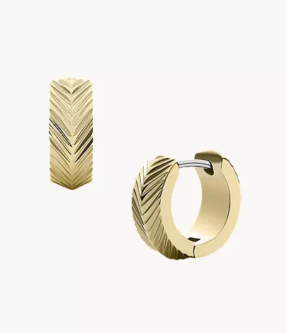 Harlow Linear Texture Gold-Tone Stainless Steel Huggie Hoop Earrings - Image 2