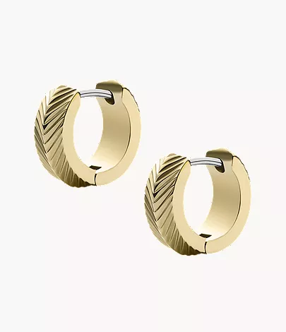 Harlow Linear Texture Gold-Tone Stainless Steel Huggie Hoop Earrings - Image 3